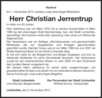 Traueranzeige von Christian Jerrentrup von Waldeckische Landeszeitung