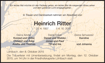 Traueranzeige von Heinrich Ritter von Waldeckische Landeszeitung