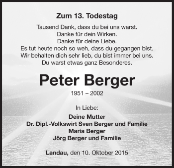 Traueranzeige von Peter Berger von Waldeckische Landeszeitung