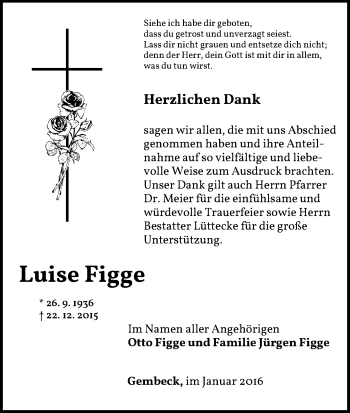 Traueranzeige von Luise Figge von Waldeckische Landeszeitung