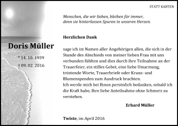 Traueranzeige von Doris Müller von Waldeckische Landeszeitung