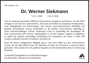 Traueranzeige von Werner Siekmann von Waldeckische Landeszeitung