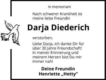 Traueranzeige von Darja Diederich von Waldeckische Landeszeitung