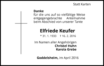Traueranzeige von Elfriede Keufer von Waldeckische Landeszeitung