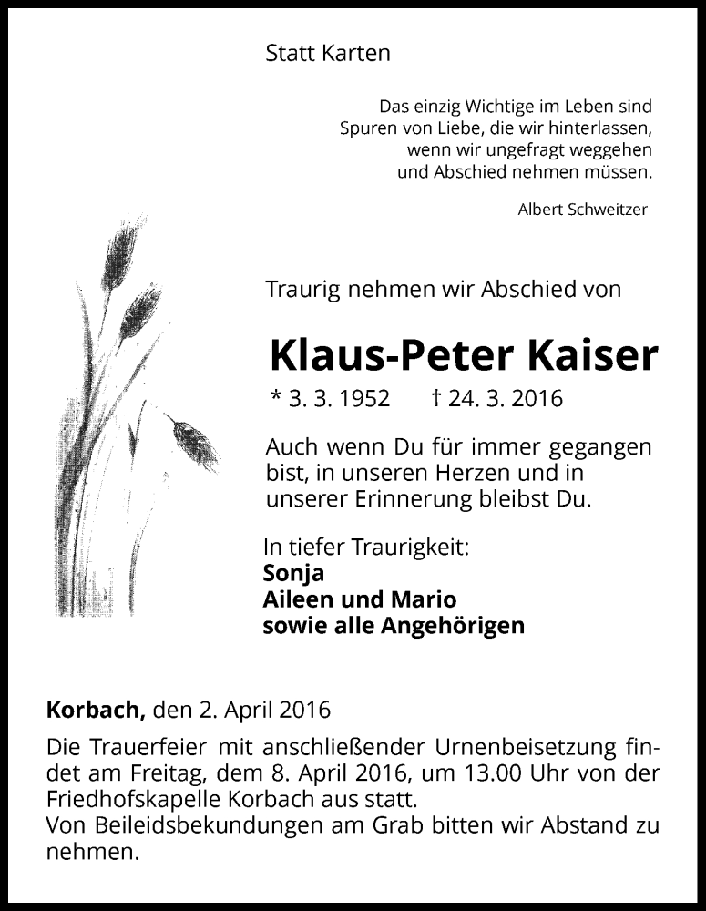 kalender Depressie Krijgsgevangene Traueranzeigen von Klaus-Peter Kaiser | trauer.wlz-online.de