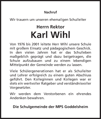 Traueranzeige von Karl Wihl von Waldeckische Landeszeitung