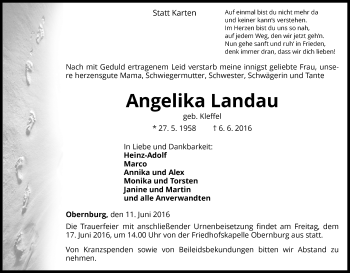 Traueranzeige von Angelika Landau von Waldeckische Landeszeitung