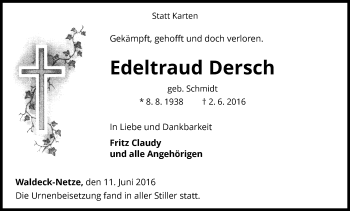 Traueranzeige von Edeltraud Dersch von Waldeckische Landeszeitung