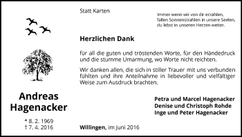 Traueranzeige von Andreas Hagenacker von Waldeckische Landeszeitung