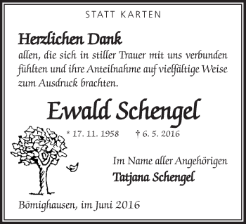 Traueranzeige von Ewald Schengel von Waldeckische Landeszeitung