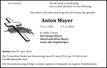 Traueranzeige von Anton Mayer von Waldeckische Landeszeitung