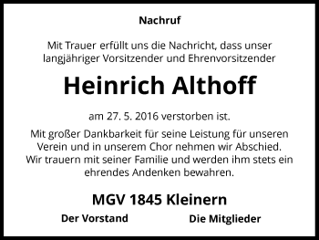 Traueranzeige von Heinrich Althoff von Waldeckische Landeszeitung