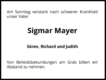 Traueranzeige von Sigmar Mayer von Waldeckische Landeszeitung