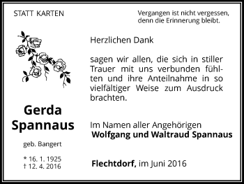 Traueranzeige von Gerda Spannaus von Waldeckische Landeszeitung