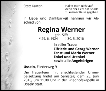 Traueranzeige von Regina Werner von Waldeckische Landeszeitung