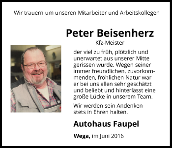 Traueranzeige von Peter Beisenherz von Waldeckische Landeszeitung