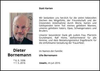 Traueranzeige von Dieter Bornemann von Waldeckische Landeszeitung