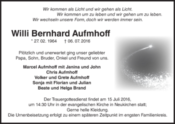 Traueranzeige von Willi Bernhard Aufmhoff von Waldeckische Landeszeitung