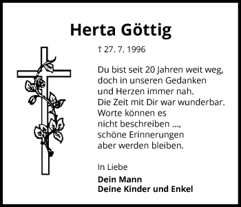 Traueranzeige von Herta Göttig von Waldeckische Landeszeitung