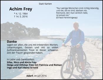 Traueranzeige von Achim Frey von Waldeckische Landeszeitung