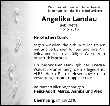 Traueranzeige von Angelika Landau von Waldeckische Landeszeitung