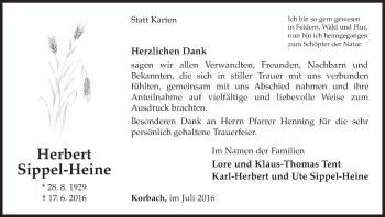 Traueranzeige von Herbert Sippel-Heine von Waldeckische Landeszeitung