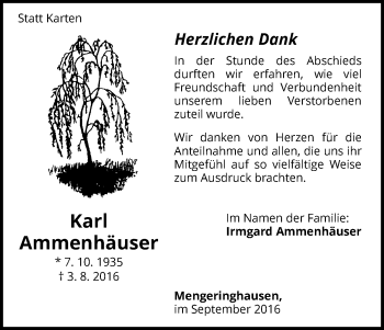 Traueranzeige von Karl Ammenhäuser von Waldeckische Landeszeitung