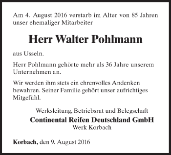Traueranzeige von Walter Pohlmann von Waldeckische Landeszeitung