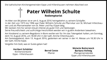 Traueranzeige von Wilhelm Schulte von Waldeckische Landeszeitung