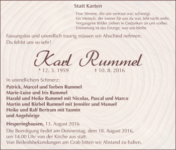 Traueranzeige von Karl Rummel von Waldeckische Landeszeitung