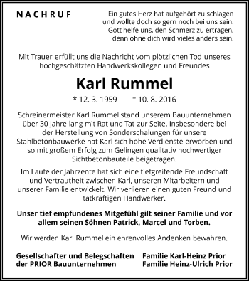 Traueranzeige von Karl Rummel von Waldeckische Landeszeitung