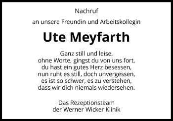 Traueranzeige von Ute Meyfarth von Waldeckische Landeszeitung