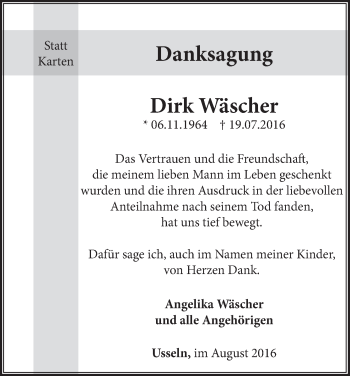 Traueranzeige von Dirk Wäscher von Waldeckische Landeszeitung