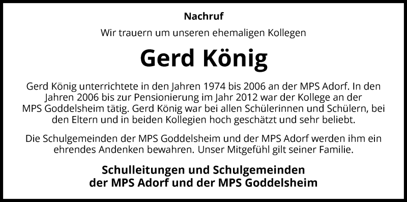  Traueranzeige für Gerd König vom 03.09.2016 aus Waldeckische Landeszeitung