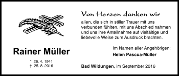 Traueranzeige von Rainer Müller von Waldeckische Landeszeitung