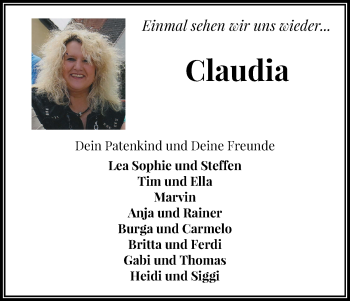 Traueranzeige von Claudia Henkler von Waldeckische Landeszeitung