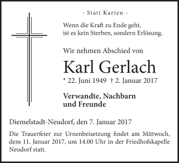 Traueranzeige von Karl Gerlach von Waldeckische Landeszeitung