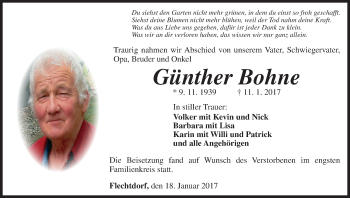 Traueranzeige von Günther Bohne von Waldeckische Landeszeitung