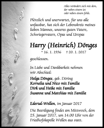 Traueranzeige von Harry  Dönges von Waldeckische Landeszeitung