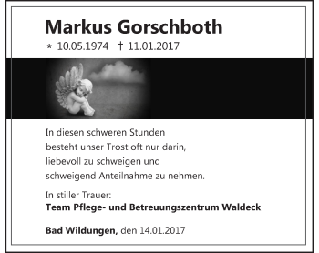 Traueranzeige von Markus Gorschboth von Waldeckische Landeszeitung