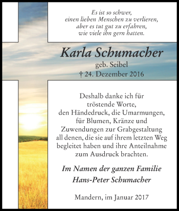 Traueranzeige von Karla Schumacher von Waldeckische Landeszeitung