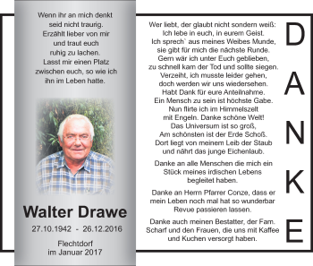 Traueranzeige von Walter Drawe von Waldeckische Landeszeitung