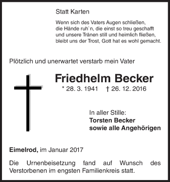 Traueranzeige von Friedhelm Becker von Waldeckische Landeszeitung