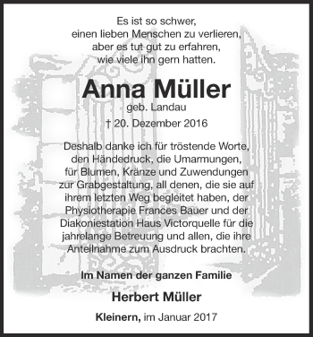 Traueranzeige von Anna Müller von Waldeckische Landeszeitung