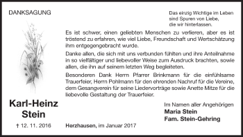 Traueranzeige von Karl-Heinz Stein von Waldeckische Landeszeitung