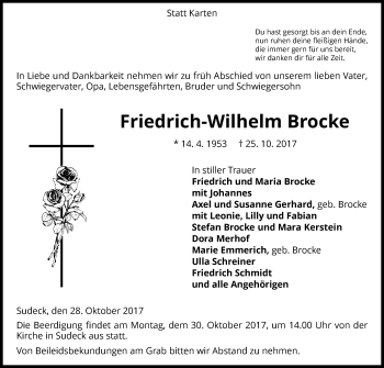 Traueranzeige von Friedrich-Wilhelm Brocke von Waldeckische Landeszeitung