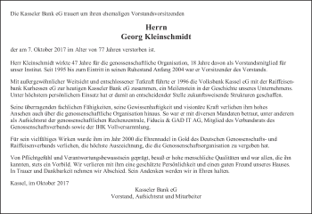 Traueranzeige von Georg Kleinschmidt von Waldeckische Landeszeitung