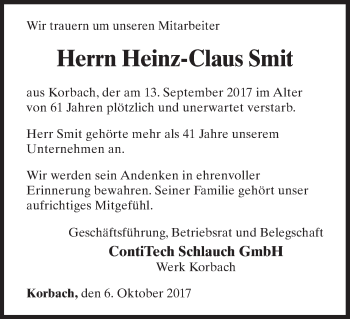 Traueranzeige von Heinz-Claus Smit von Waldeckische Landeszeitung