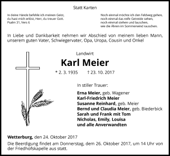 Traueranzeige von Karl Meier von Waldeckische Landeszeitung