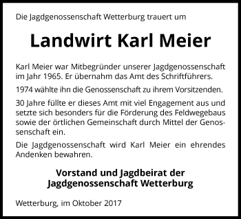 Traueranzeige von Karl Meier von Waldeckische Landeszeitung